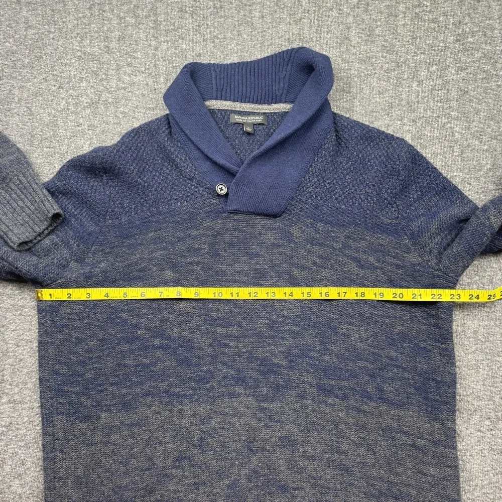 Banana Republic Italian Yarn Wool Blend Mens Sz L Sweater Shawl Preppy Blue Gray